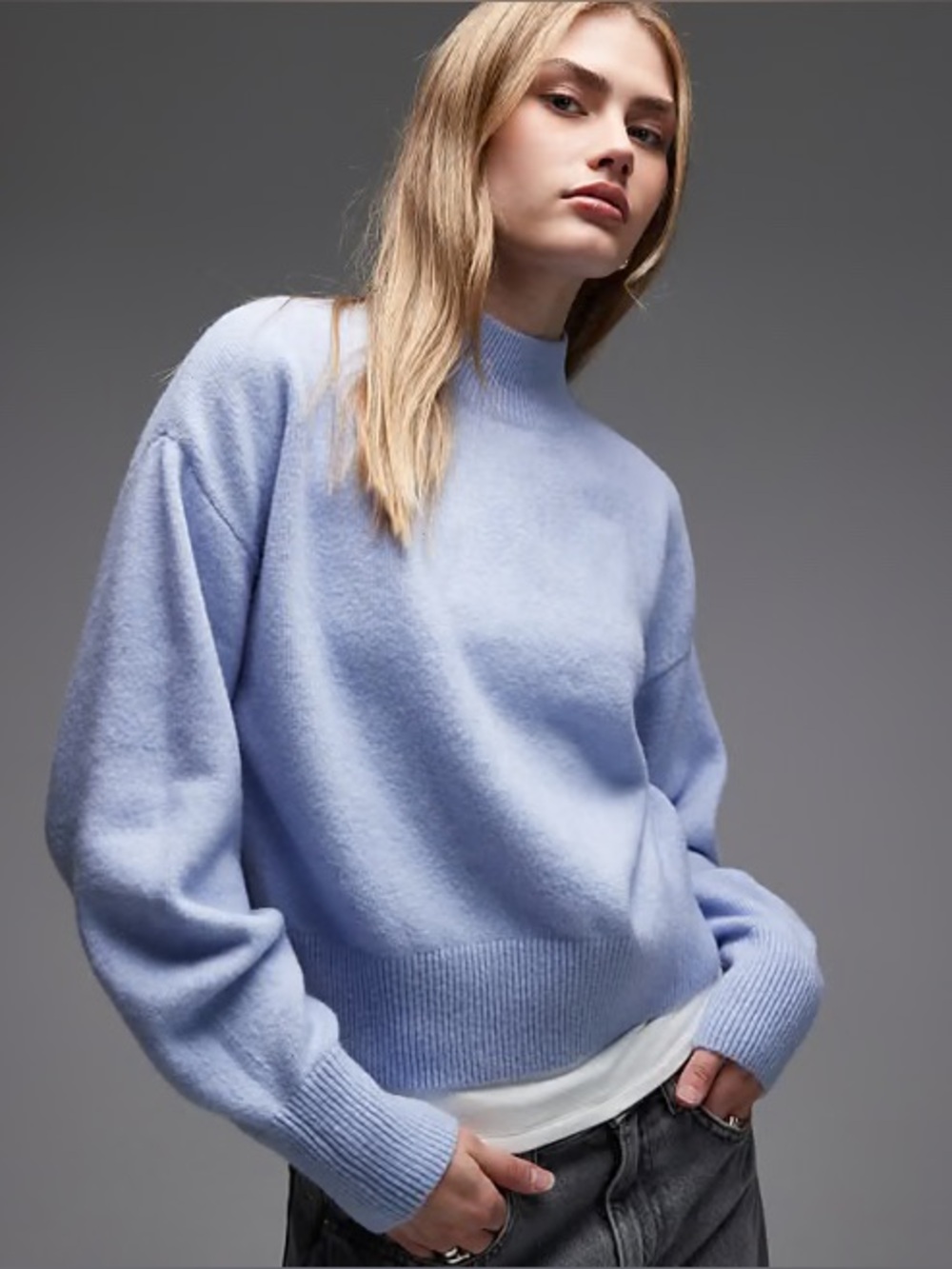 & Other Stories Mockneck Blue Knit Sweater Relaxed Baggy Size Medium